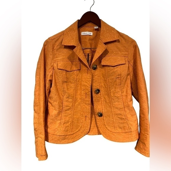 Womens Petite 4 Coldwater Creek Orange Embroidered Jacket Top Button Down - Picture 1 of 7